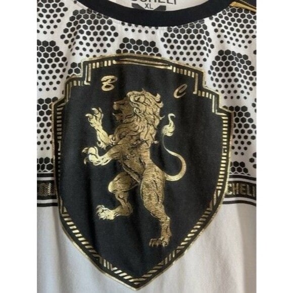 Bucheli Italian Print Shiny Gold Lion Chest Logo Short Sleev T-Shirt Men Size XL - Picture 5 of 11